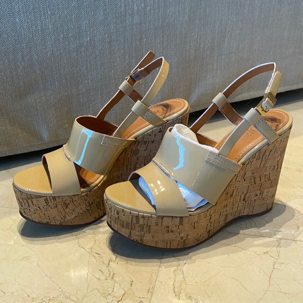 Beige Cork Platforms. Size 9.